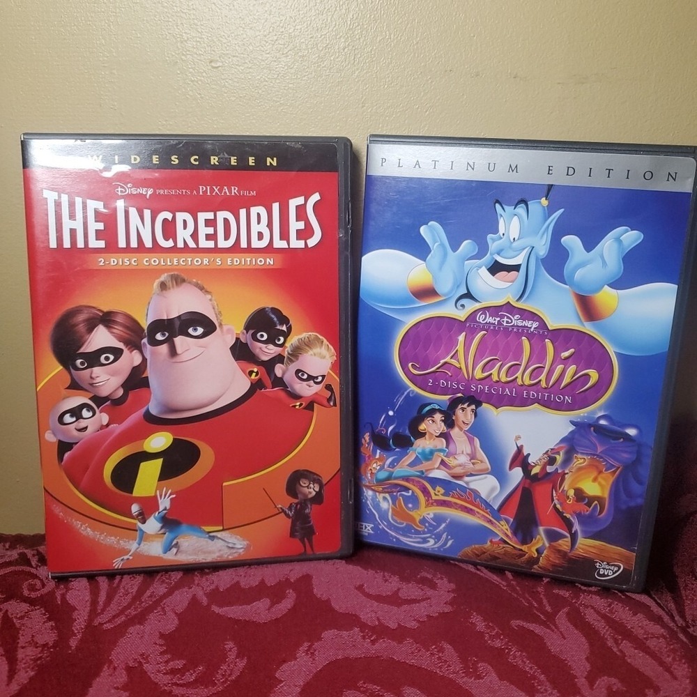 Disney Pixar The Incredibles Aladdin DVD Bundle Kids Movie Special Edition
